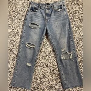 Momokrom Distressed Boyfriend Jeans Womens 30 Waist High Rise Ripped Denim